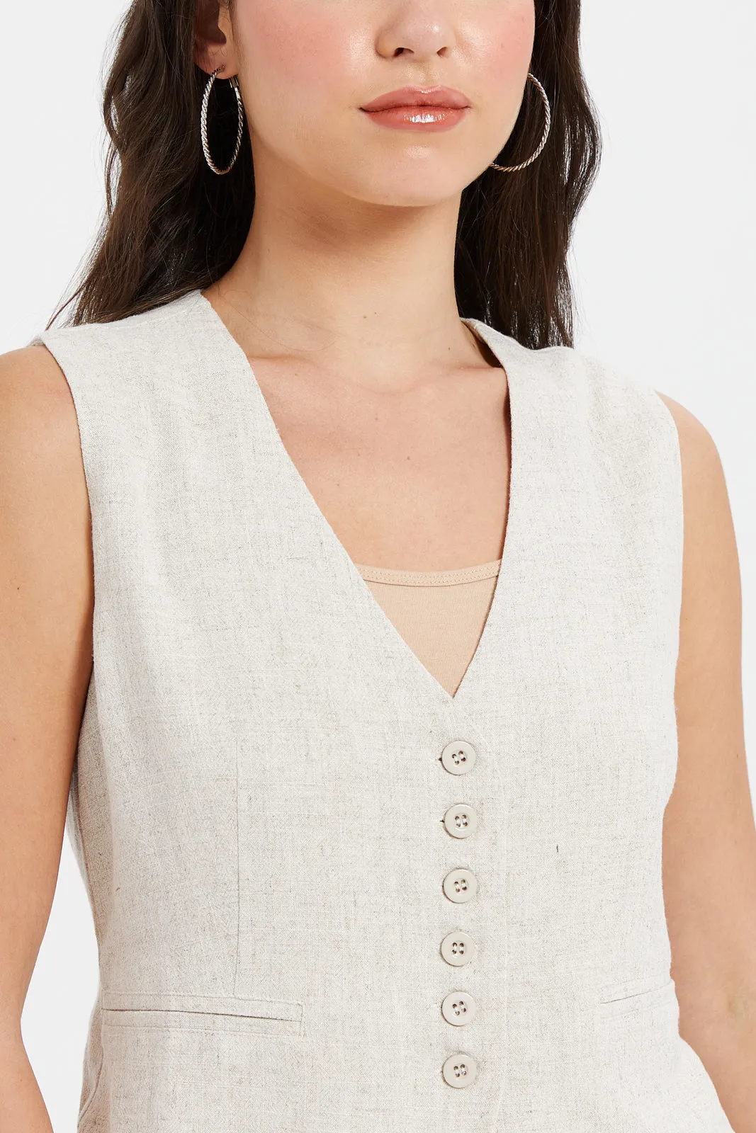 Women Ivory Sleeveless Waistcoat