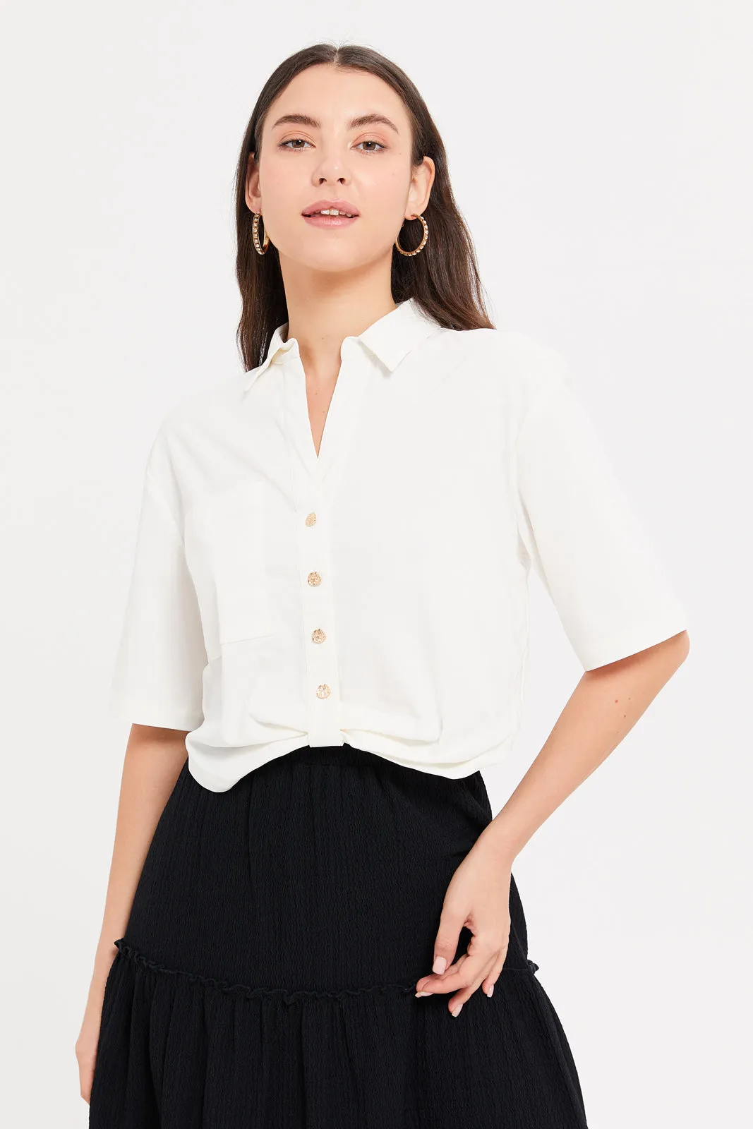 Women Ivory Twisted Front Shirt