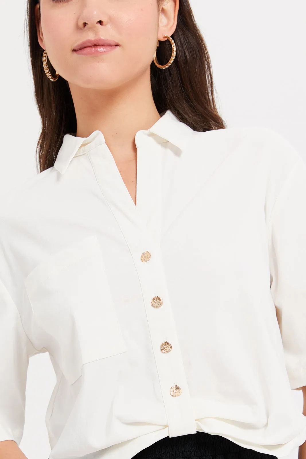 Women Ivory Twisted Front Shirt