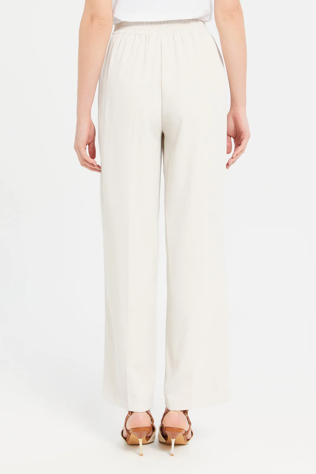 Women Ivory Wide Leg Trousers