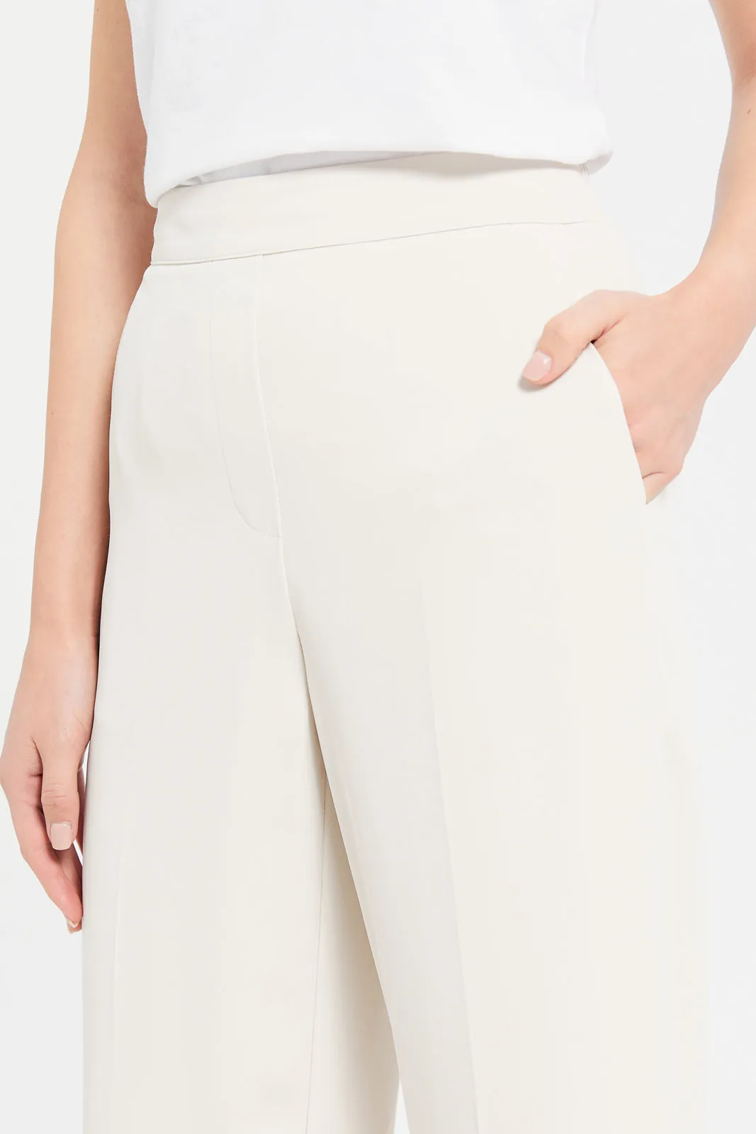 Women Ivory Wide Leg Trousers