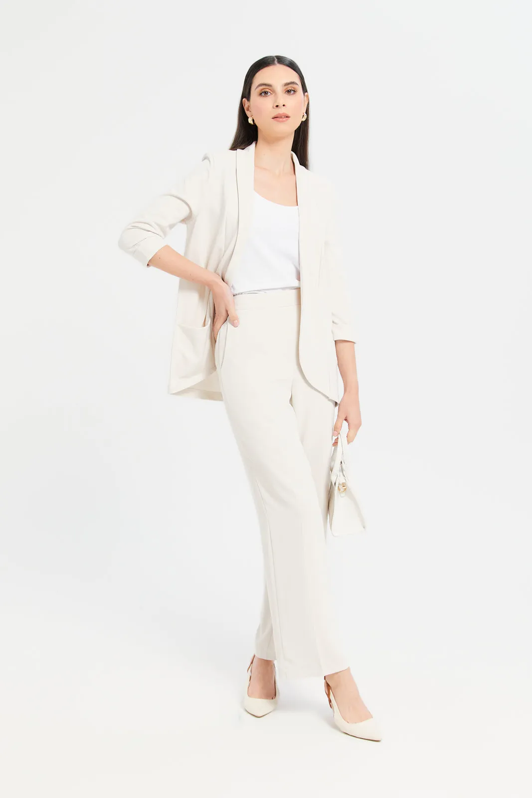 Women Ivory Wide Leg Trousers