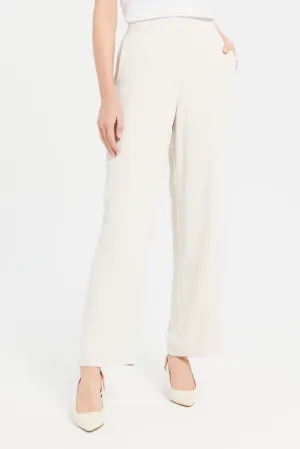 Women Ivory Wide Leg Trousers