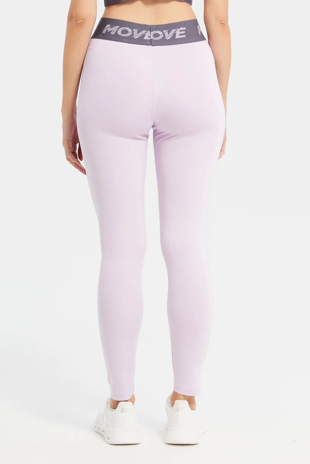 Women Lilac Active Legging With Tape Detailing