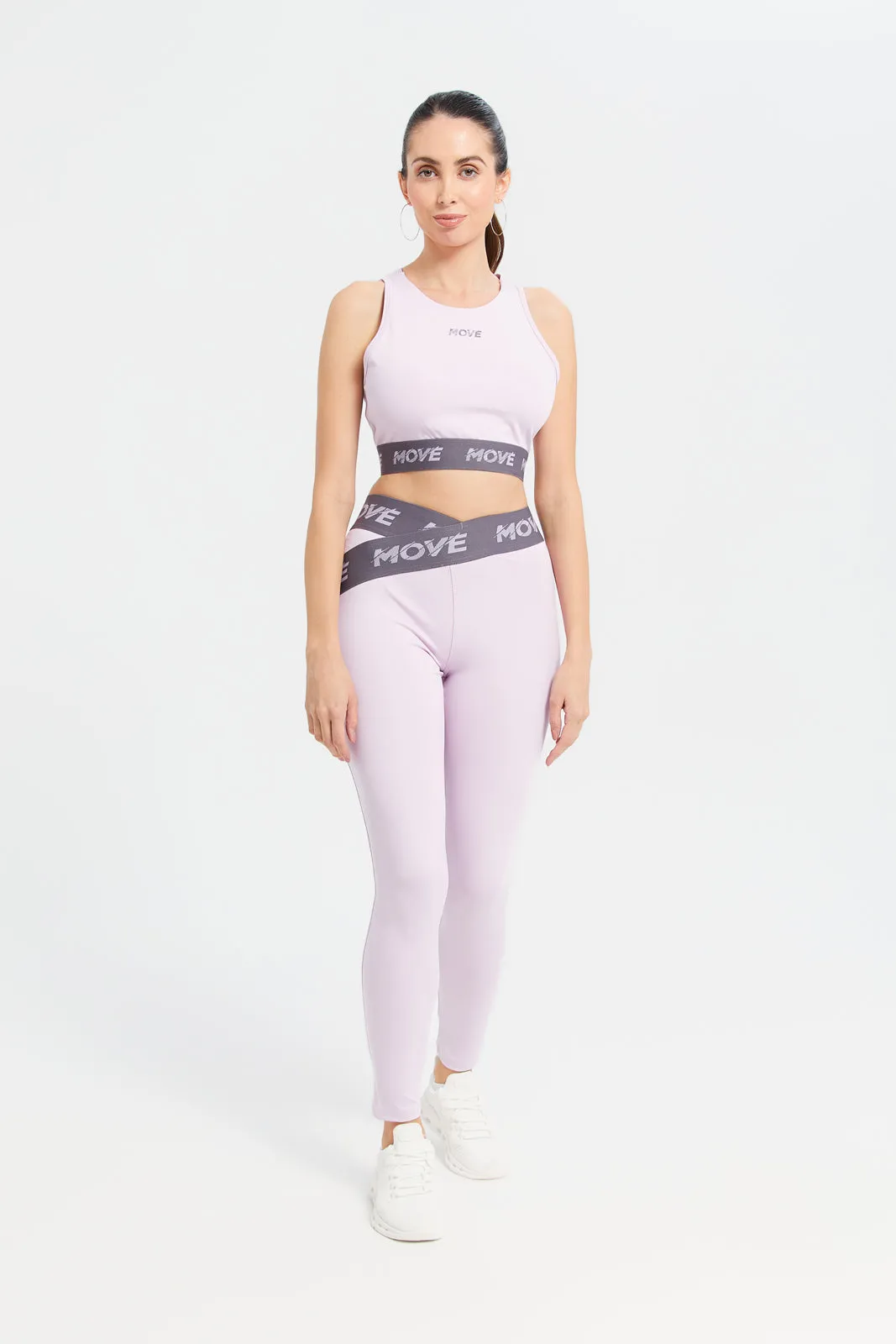 Women Lilac Active Legging With Tape Detailing