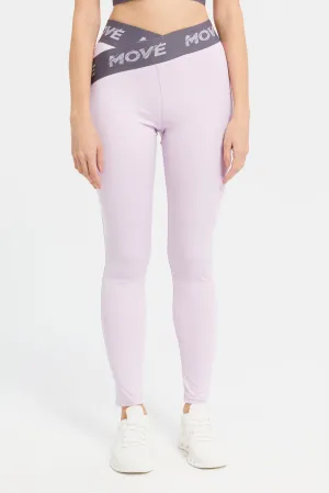 Women Lilac Active Legging With Tape Detailing