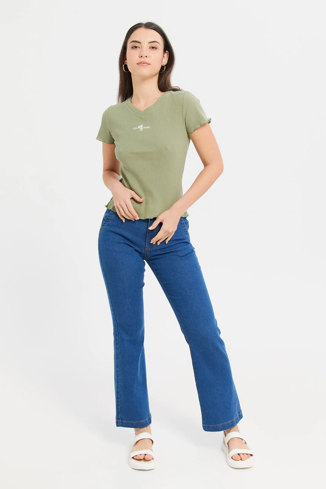 Women Navy High Waisted Wide Leg Jeans