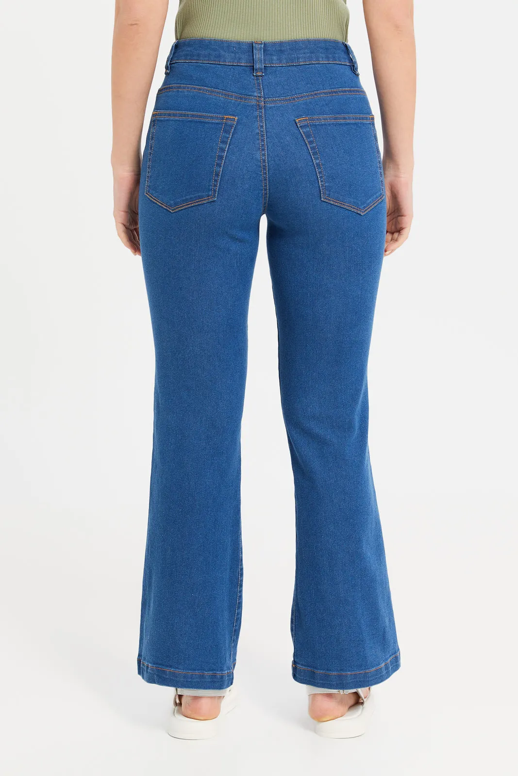 Women Navy High Waisted Wide Leg Jeans