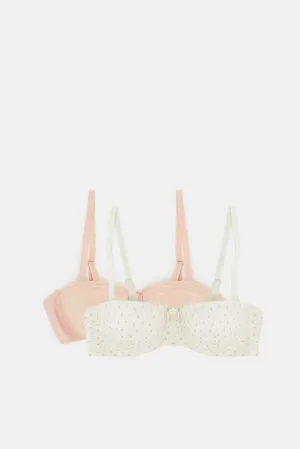 Women Pink And Ivory Balconette Bra Set (Pack of 2)