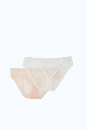 Women Pink And White Lace Brief Set (Pack Of 2)