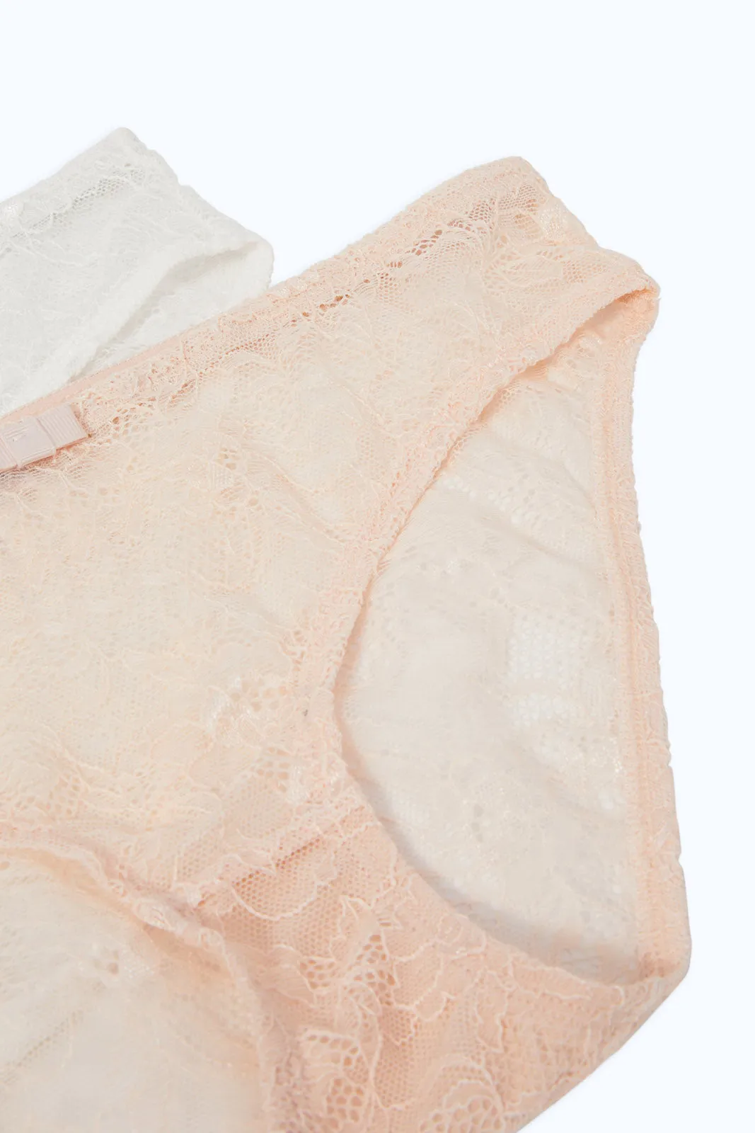 Women Pink And White Lace Brief Set (Pack Of 2)