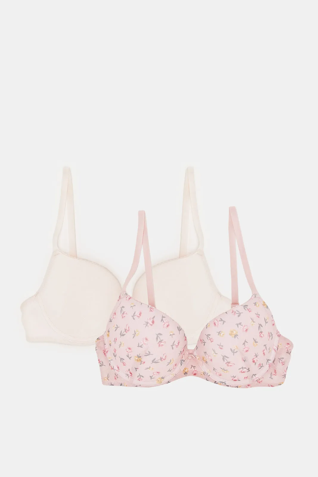 Women Pink Floral Print Plunge Bra Set (Pack of 2)