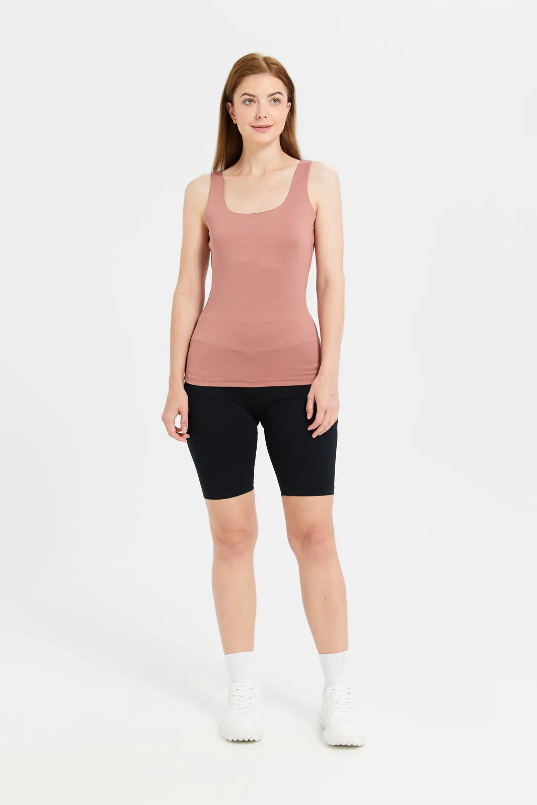 Women Pink Layered Tank Top