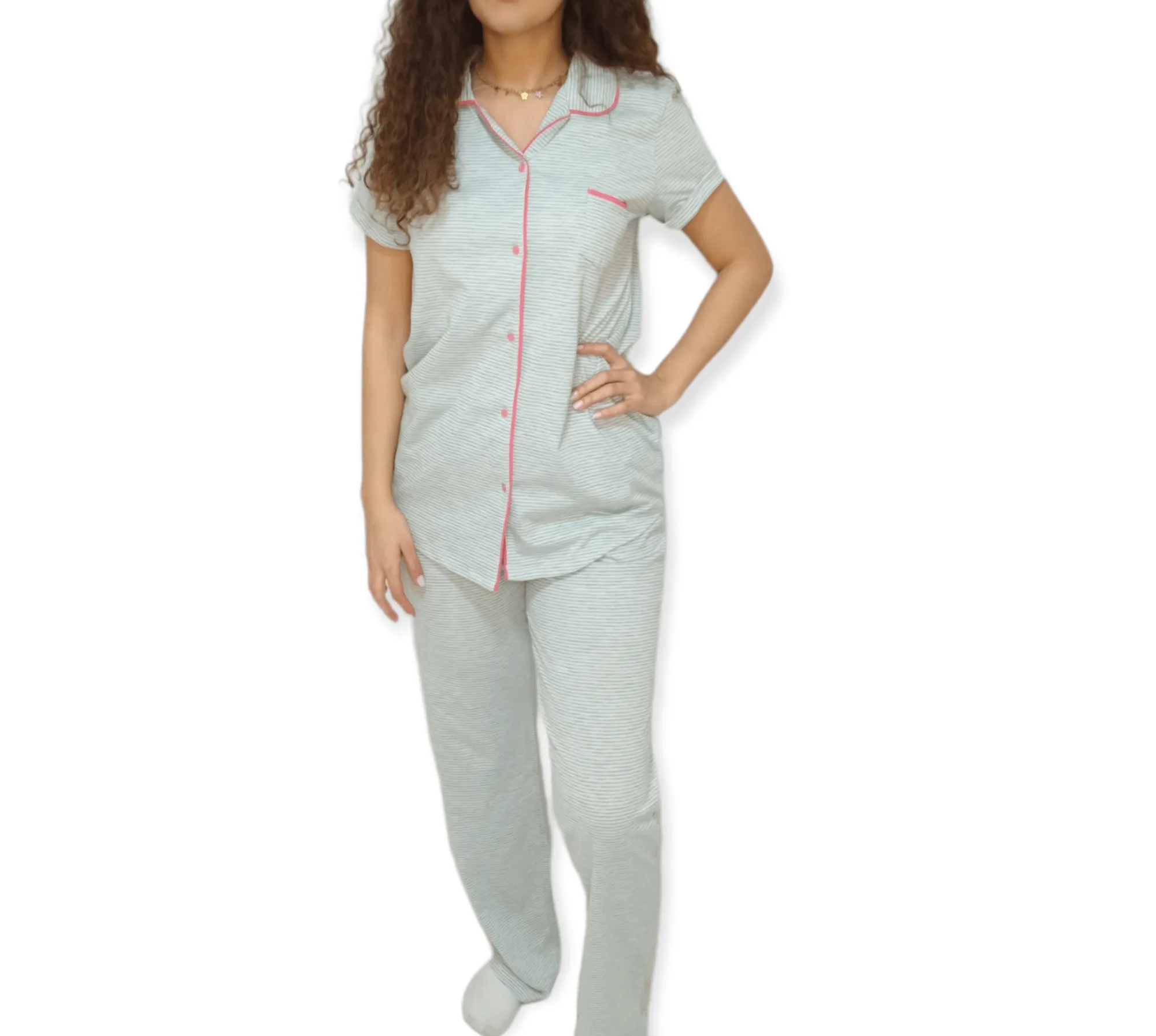 Women Strips Pajama - Light Blue x Grey