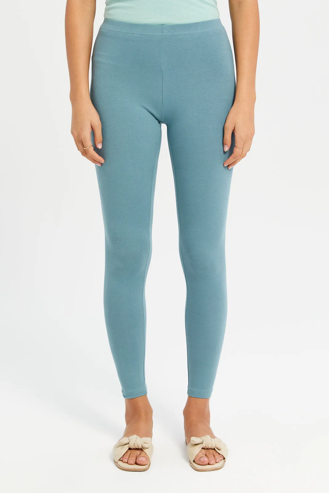 Women Teal Elastic Leggings