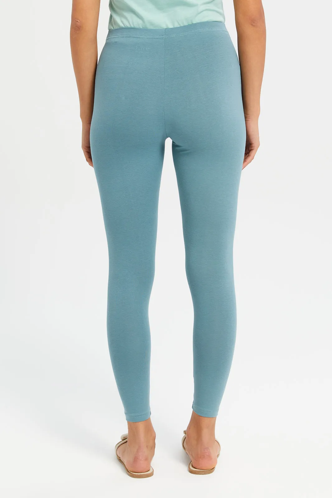 Women Teal Elastic Leggings