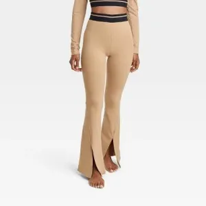 Women's High-Rise Split Flare Leggings - JoyLab Beige M