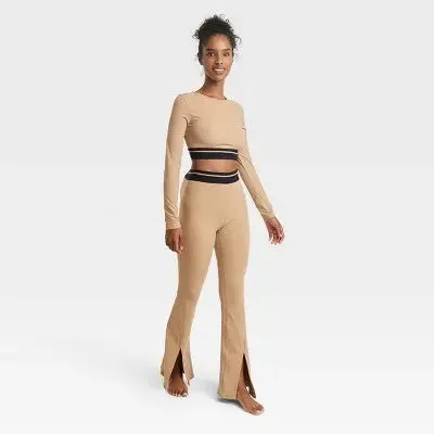 Women's High-Rise Split Flare Leggings - JoyLab Beige M