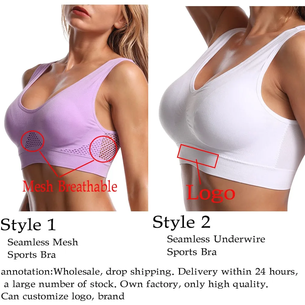 Women's Unwired Bras Wireless S-6XL Plus Size Backless Push Up Seamless Mesh Top Bra Non Bones Frame Sports Bras